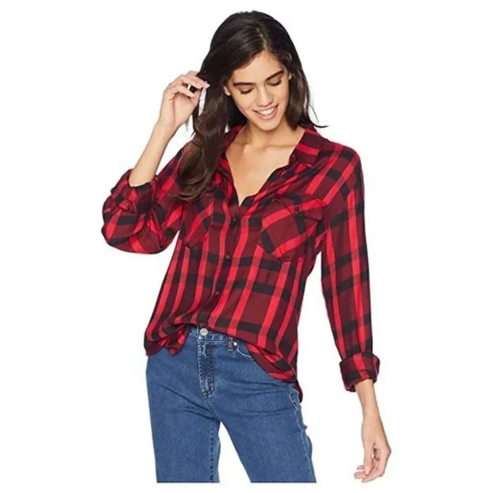 Sanctuary Boyfriend for Life Flannel Plaid Shirt - size Small in Red.